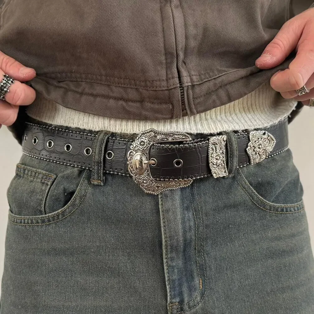 Vintage black alligator skin western